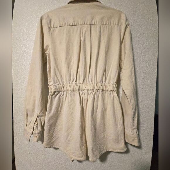 LPA Karolina Linen Blend Coverall Utility Long Sleeve Romper Oatmeal Beige Sz M - Picture 7 of 10